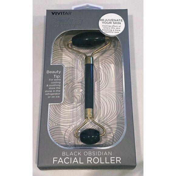 Black Obsidian Double-sided Facial Roller Massager by Vivitar NEW WITH BOX - Picture 3 of 5